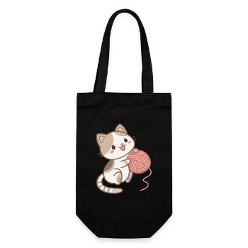 Kitten and Ball of Wool - Gift Bag for Bottles - black - Front
