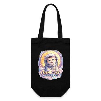 Cosmic Cat - Cute Cat in Space - Geschenkbeutel für Flaschen - Schwarz - Vorne