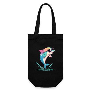 Rainbow dolphin in glasses - Gift Bag for Bottles - black - Front