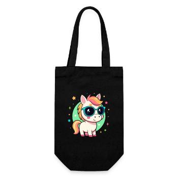 Poney arc en ciel avec lunettes - Sac à bouteille - noir - Devant