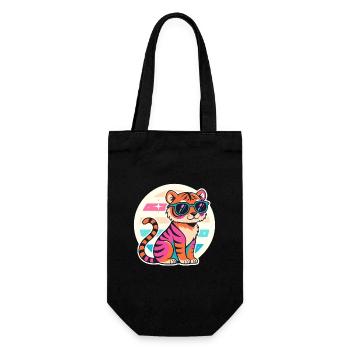 Neon-Tiger mit Retro-Brille - Geschenkbeutel für Flaschen - Schwarz - Vorne