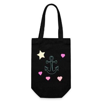 Pastel Anchor Doodle with Hearts and Star - Gift Bag for Bottles - black - Front