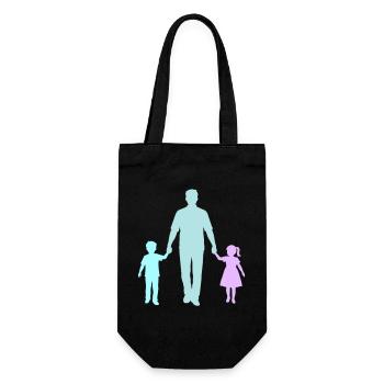 Vater Kind Silhouette Spazieren Familie Papa Liebe - Geschenkbeutel für Flaschen - Schwarz - Vorne