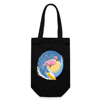Flamingo-Surfer - Geschenkbeutel für Flaschen - Schwarz - Vorne