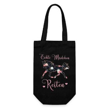 Echte Mädchen Reiten Pferde Geschenkidee - Geschenkbeutel für Flaschen - Schwarz - Vorne