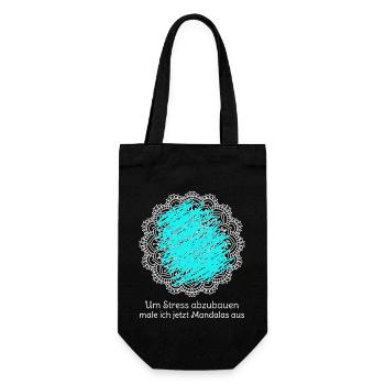Um Stress abzubauen male ich jetzt Mandalas aus - Geschenkbeutel für Flaschen - Schwarz - Vorne