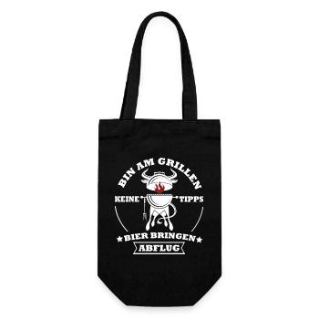 Grillkoch Spruch Logo Mit Kuh BBQ - Geschenkbeutel für Flaschen - Schwarz - Vorne