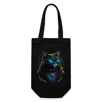 Cyber cool Cat - Geschenkbeutel für Flaschen - Schwarz - Vorne