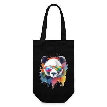 Ikko der Panda mit Brille - Geschenkbeutel für Flaschen - Schwarz - Vorne