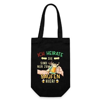 JGA Junggesellenabschied Bier Saufen Lustig Spruch - Geschenkbeutel für Flaschen - Schwarz - Vorne