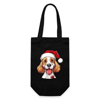 Hund Weihnachten Weihnachtshund Weihnachtsmütze - Geschenkbeutel für Flaschen - Schwarz - Vorne