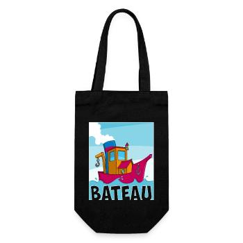 Colorful image of a funny tugboat - Gift Bag for Bottles - black - Front