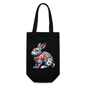 Lapin décoré de fleurs - Sac à bouteille - noir - Devant