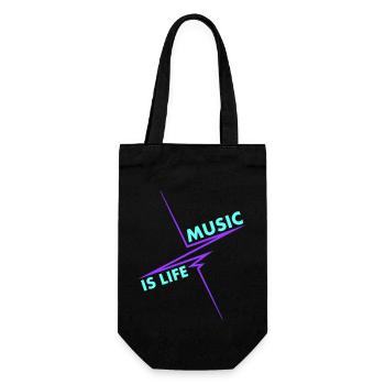 Music is Life Puls Herzschlag Musik Frequenz Text - Geschenkbeutel für Flaschen - Schwarz - Vorne