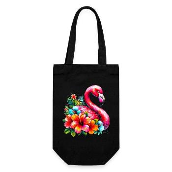 Flamingo verziert mit Hibiskusblüten - Geschenkbeutel für Flaschen - Schwarz - Vorne