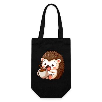 Igel Koffein Comic lustiger schockierter Igel - Geschenkbeutel für Flaschen - Schwarz - Vorne