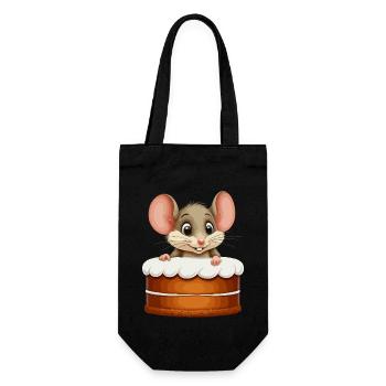 Die Maus kommt aus dem Kuchen - Geschenkbeutel für Flaschen - Schwarz - Vorne