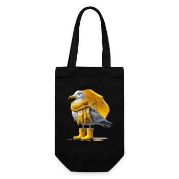 Seagull with yellow umbrella and boots - Gift Bag for Bottles - black - Front