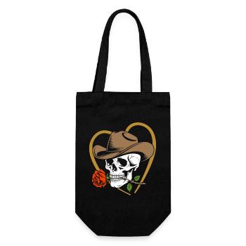 Skelett-Cowboy mit Rose und Hut - Geschenkbeutel für Flaschen - Schwarz - Vorne