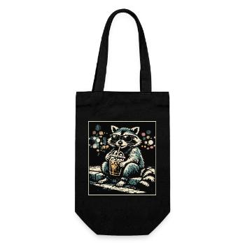 Raton laveur drôle qui boit du café glacé - Sac à bouteille - noir - Devant