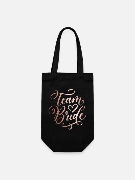 Team Bride Handlettering JGA - Geschenkbeutel für Flaschen - Schwarz