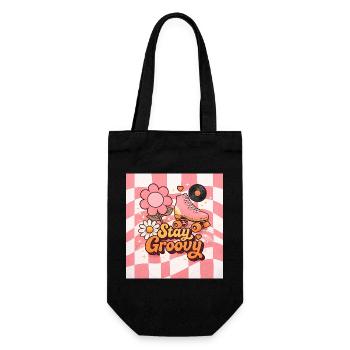 Rosa Retro-Rollschuhe - Geschenkbeutel für Flaschen - Schwarz - Vorne