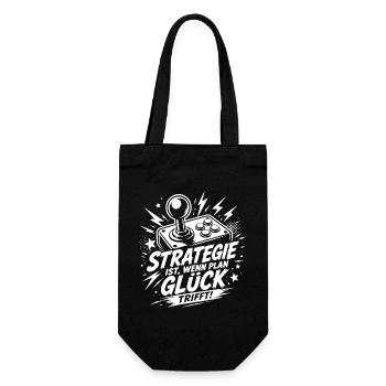 Strategie ist wenn Plan Glück trifft - Geschenkbeutel für Flaschen - Schwarz - Vorne