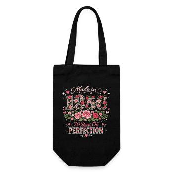 70 Years Woman Gift - 1956 Floral Birthday - Gift Bag for Bottles - black - Front
