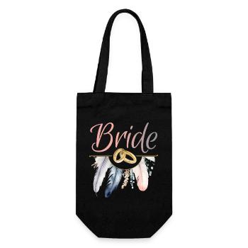 Bride Goldringe Federn JGA Junggesellenabschied - Geschenkbeutel für Flaschen - Schwarz - Vorne