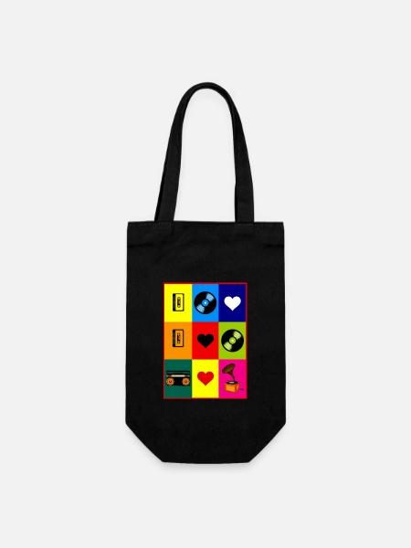 Video Kassette Schallplatte Retro 80s 90s Geschenk - Geschenkbeutel für Flaschen - Schwarz