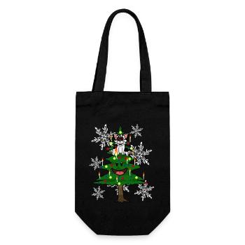 Katzen Weihnachten Christmas Santa Xmas Tannenbaum - Geschenkbeutel für Flaschen - Schwarz - Vorne