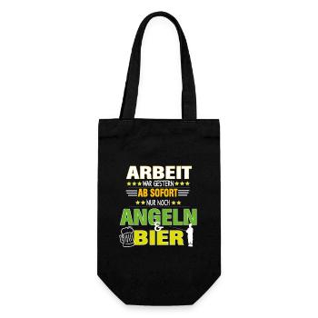 Rentner Rente Angler Angeln und Bier - Geschenkbeutel für Flaschen - Schwarz - Vorne