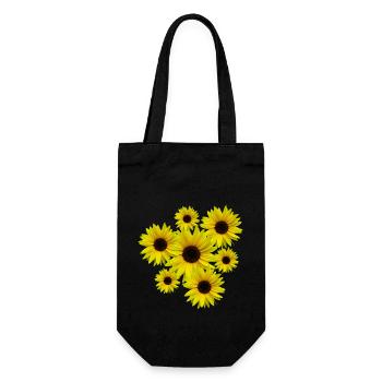Sonnenblumenstrauß, Sonnenblumen, Blumen, Blüten - Geschenkbeutel für Flaschen - Schwarz - Vorne