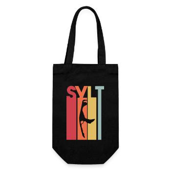 Sylt Insel Urlaub Ferien vintage retro - Geschenkbeutel für Flaschen - Schwarz - Vorne