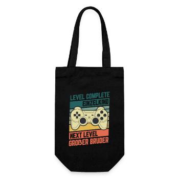 Level Complete Einzelkind Bruder Geburt Geschenk - Geschenkbeutel für Flaschen - Schwarz - Vorne