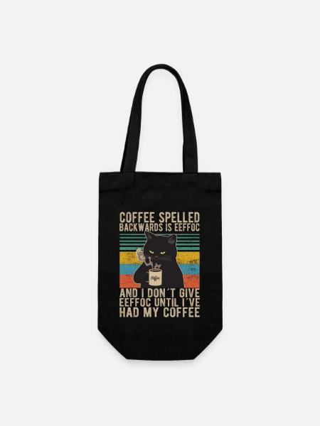 Coffee spelled backwards is Eeffoc Kaffee Morning - Geschenkbeutel für Flaschen - Schwarz