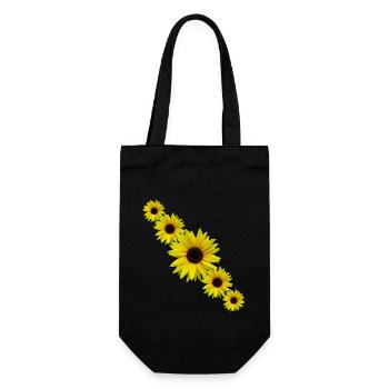 Sonnenblume, Sonnenblumen, Blumen - Geschenkbeutel für Flaschen - Schwarz - Vorne