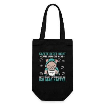 Kaffee redet nicht jammert nicht Katze Büro Spruch - Geschenkbeutel für Flaschen - Schwarz - Vorne