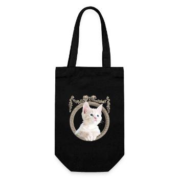 Cute white cat is curious, in vintage setting - Gift Bag for Bottles - black - Front