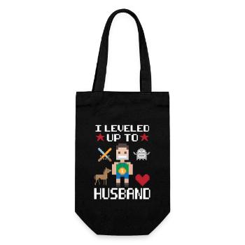 Level up Husband Gamer Zocker Ehemann Hochzeit Ehe - Geschenkbeutel für Flaschen - Schwarz - Vorne