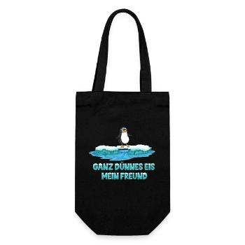 Pinguin sagt ganz dünnes Eis mein Freund Spruch - Geschenkbeutel für Flaschen - Schwarz - Vorne