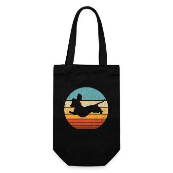 Retro Dackel Dackelhund Hund Silhouette Geschenk - Geschenkbeutel für Flaschen - Schwarz - Vorne