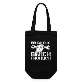 Bin ich ölig bin ich fröhlich Mechaniker Schrauber - Geschenkbeutel für Flaschen - Schwarz - Vorne