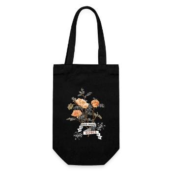 Vintage-Rosenmotiv, Rosen-Design, lustiger Spruch - Geschenkbeutel für Flaschen - Schwarz - Vorne