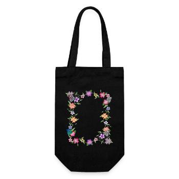 Blumenranke mit Schmetterlingen, Blumen, Insekten - Geschenkbeutel für Flaschen - Schwarz - Vorne
