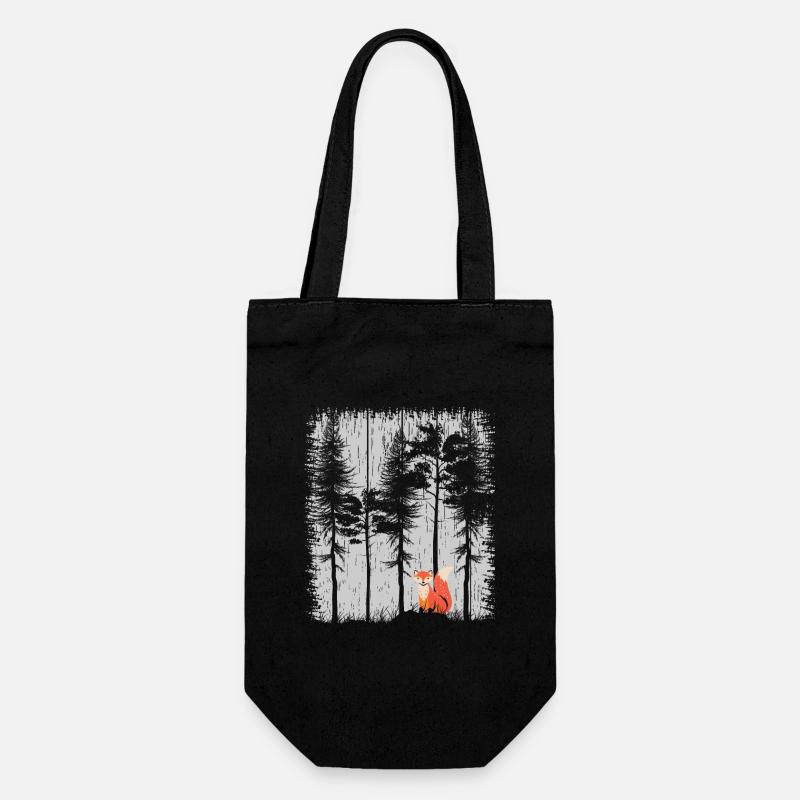 Fuchs im Wald Retro Muster Vintage Baum Wald Funny - Geschenkbeutel für Flaschen - Schwarz