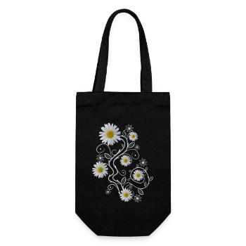 Ornament Margeriten Blüten Blumen Gänseblümchen - Geschenkbeutel für Flaschen - Schwarz - Vorne