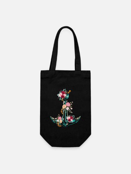 Anker Blumen - Geschenkbeutel für Flaschen - Schwarz
