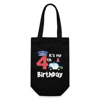 Police 4th Birthday Years Young Child Gift - Gift Bag for Bottles - black - Front