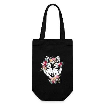 Wolf Wolfskopf Blumen Deko - Geschenkbeutel für Flaschen - Schwarz - Vorne